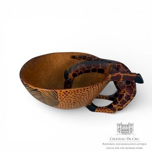 Hand Carved giraffe Wood Bowl folk art trinket bowl VTGAfrican Folk‎ Art